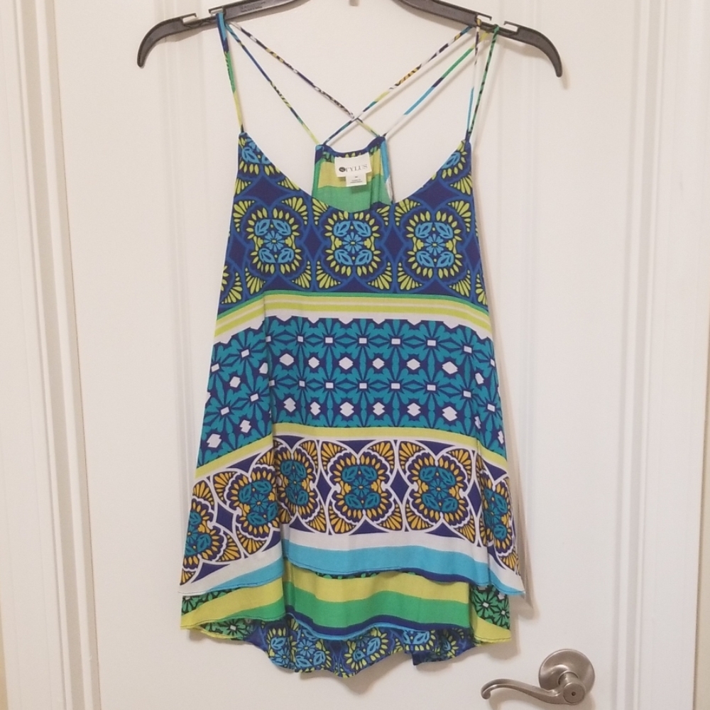 Hawaiian Print Tank Top Layered Blouse